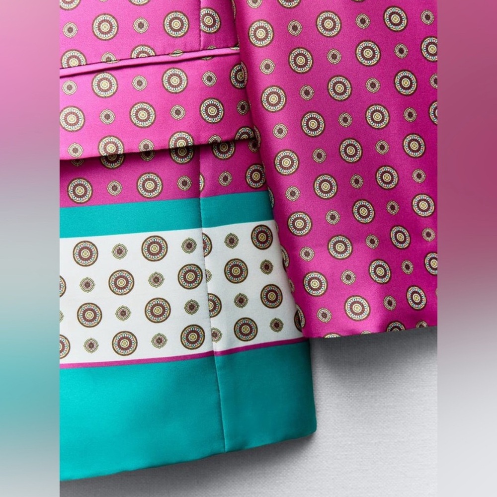Zara Pink and Teal Patterned Blazer printed satin jacket - Picture 13 of 13